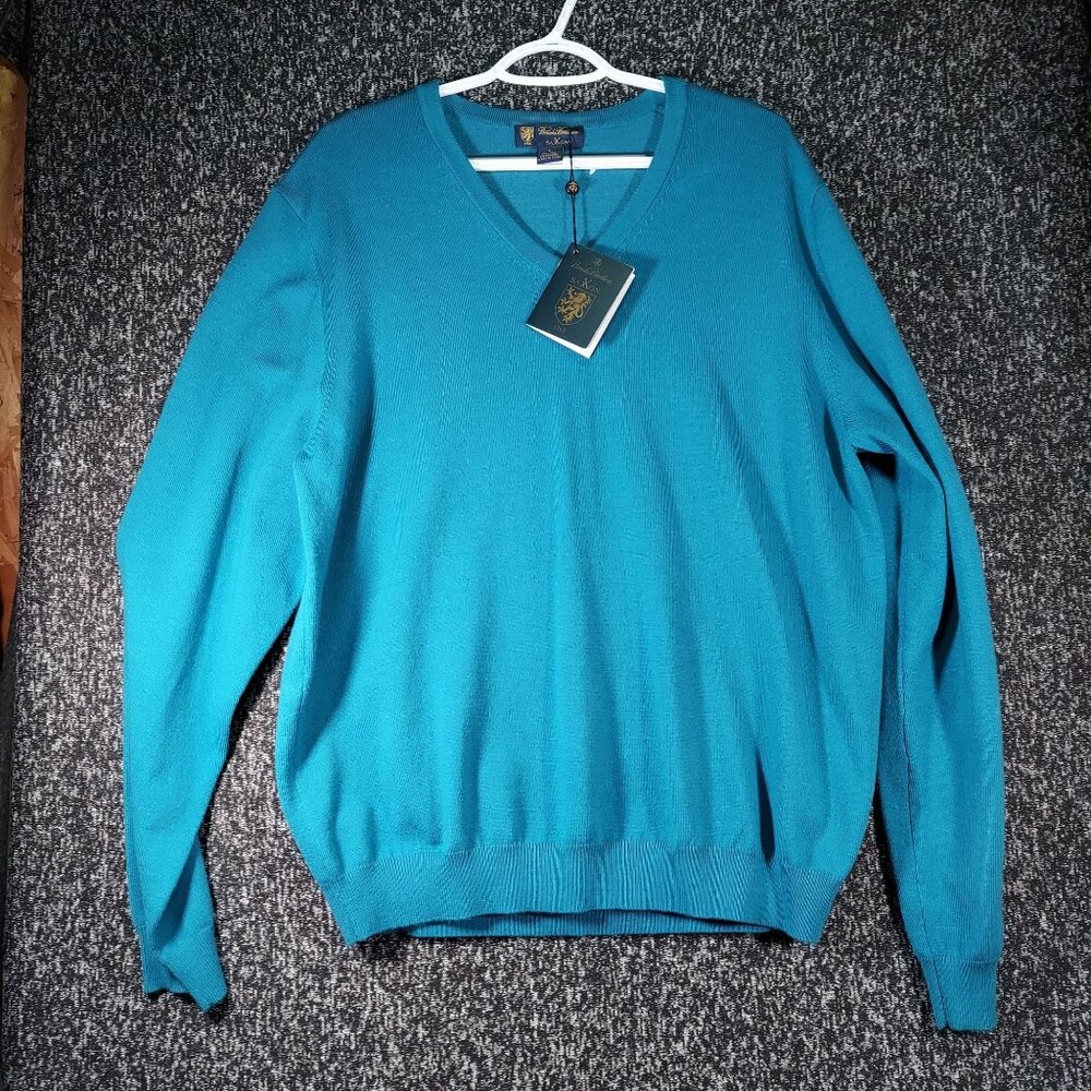 Brooks Brothers Men Saxxon Wool sweater aqua Blue Large